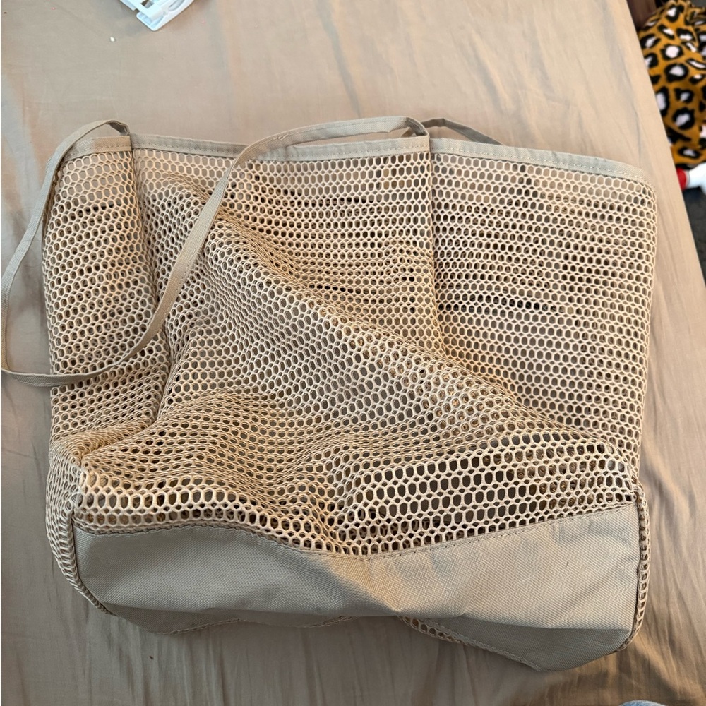 Beige Mesh Tote Bag